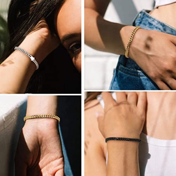 Bestyle 커브 체인 팔찌 남성용 여성용 스테인레스 스틸 시크 마이애미 각인 맞춤형 선물