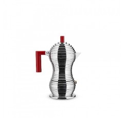 Alessi MDL02/3 R 풀시나 스토브 탑 에스프레소 3컵 커피 메이커(알루미늄 주조 손잡이 및 손잡이(PA), 레드)