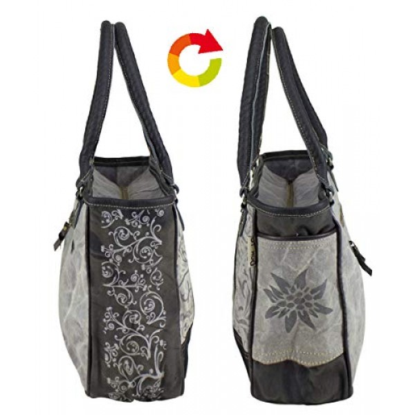 Domelo Tracht 여성용 의상 가방 여자 옷 가방 대형 구매자 핸드백 손목 가방 빈티지 여성 가방 캔버스 가방 전통 옥토버페스트, 블랙 그레이, 전통 의상