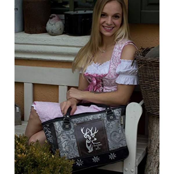 Domelo Tracht 여성용 의상 가방 여자 옷 가방 대형 구매자 핸드백 손목 가방 빈티지 여성 가방 캔버스 가방 전통 옥토버페스트, 블랙 그레이, 전통 의상