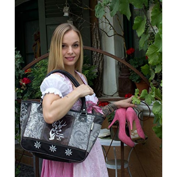 Domelo Tracht 여성용 의상 가방 여자 옷 가방 대형 구매자 핸드백 손목 가방 빈티지 여성 가방 캔버스 가방 전통 옥토버페스트, 블랙 그레이, 전통 의상