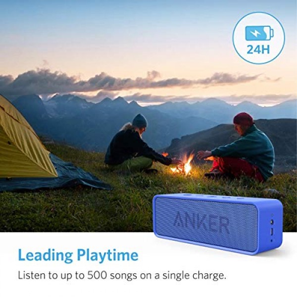 24시간 재생 시간, 66피트 Bluetooth 범위 및 내장 마이크를 갖춘 Soundcore Anker Bluetooth 스피커, 낮은 고조파 왜곡 및 우수한 사운드를 갖춘 듀얼 드라이버 휴대용 무선 스피
