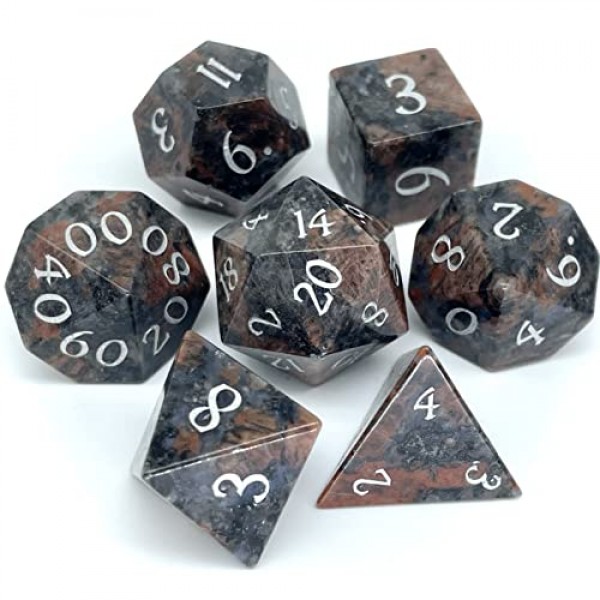 Amatolo 수제 천연 보석 주사위 세트, 던전 앤 드래곤용 컬렉션 옥 주사위(Glaucophane 편암)