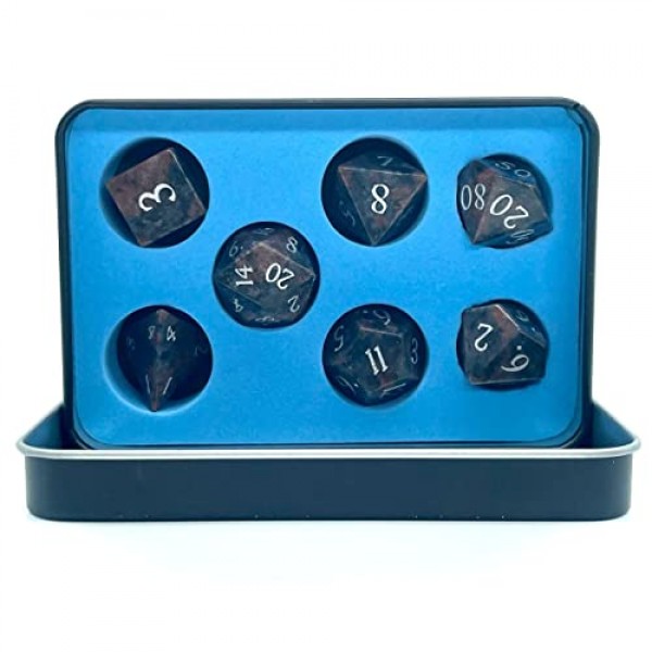 Amatolo 수제 천연 보석 주사위 세트, 던전 앤 드래곤용 컬렉션 옥 주사위(Glaucophane 편암)