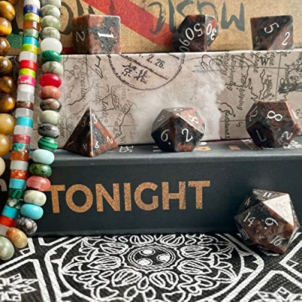 Amatolo 수제 천연 보석 주사위 세트, 던전 앤 드래곤용 컬렉션 옥 주사위(Glaucophane 편암)