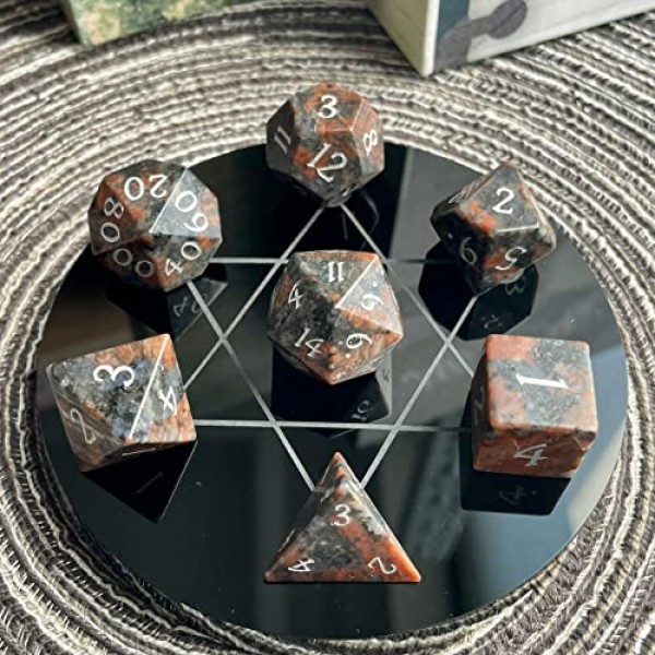 Amatolo 수제 천연 보석 주사위 세트, 던전 앤 드래곤용 컬렉션 옥 주사위(Glaucophane 편암)