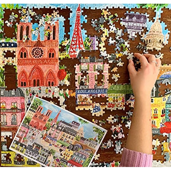 eeBoo: 하루에 파리를 조각하고 사랑하세요 1000조각 직사각형 성인 직소 퍼즐, 성인과 가족을 위한 퍼즐, 광택 있고 튼튼한 조각 및 최소한의 퍼즐 먼지