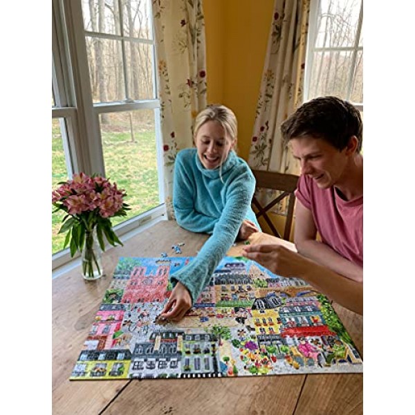 eeBoo: 하루에 파리를 조각하고 사랑하세요 1000조각 직사각형 성인 직소 퍼즐, 성인과 가족을 위한 퍼즐, 광택 있고 튼튼한 조각 및 최소한의 퍼즐 먼지