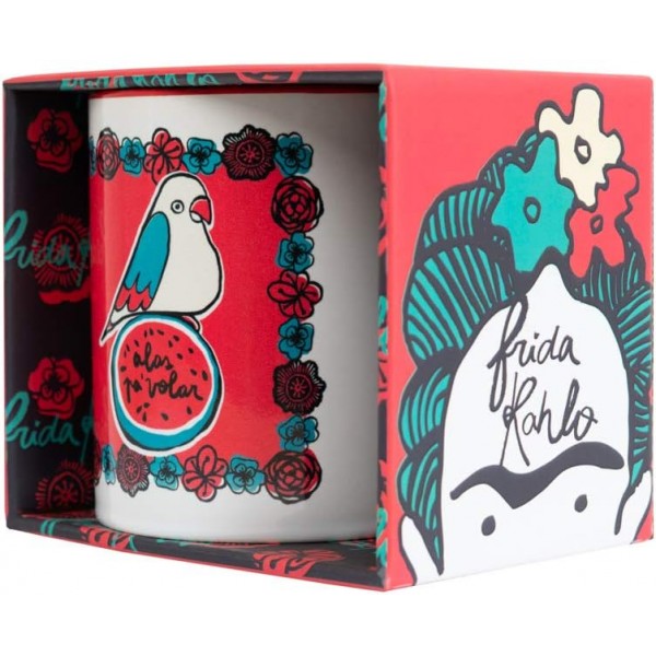 Grupo Erik 머그 Frida Kahlo | Alas pa Volar를 모티브로 한 커피 컵 | 330ml 용량의 커피 머그 | 화이트 찻잔 | 커피잔 Frida Kahlo | 아아 볼라