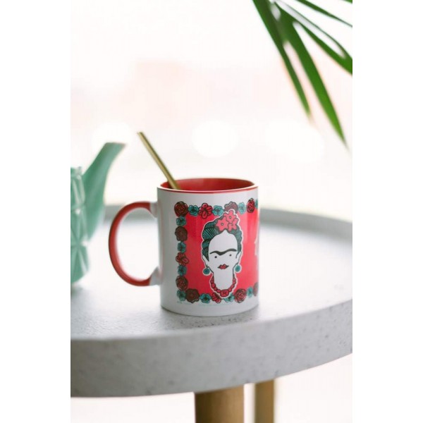 Grupo Erik 머그 Frida Kahlo | Alas pa Volar를 모티브로 한 커피 컵 | 330ml 용량의 커피 머그 | 화이트 찻잔 | 커피잔 Frida Kahlo | 아아 볼라