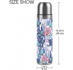 isaoa Unicorns and Roses Vignettes 스테인레스 스틸 물병 진공 플라스크 보온병 누출 방지 진공 절연 보온병 뜨거운 커피 또는 차가운 차용 이중 벽 병 (500ml