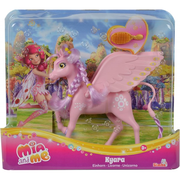 심바 109480095 빛과 소리가 있는 미아와 나 마법의 유니콘 온차오 & 109480092 날개와 머리핀, 스타일링 브러시가 움직일 수 있는 미아와 나 유니콘 캬라, 20cm, 3세부터