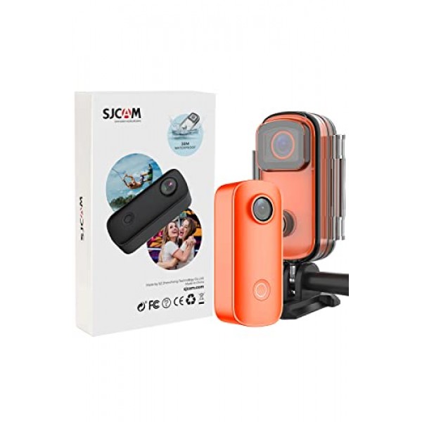 SJCAM C100+ 소형 액션 포켓 카메라 웨어러블, 4K30fps WiFi 카메라, 앱 제어, 수중 98 FT 방수, 자기, 마운트 키트가 포함된 헬멧 카메라, 32G SD 카드(주황색)