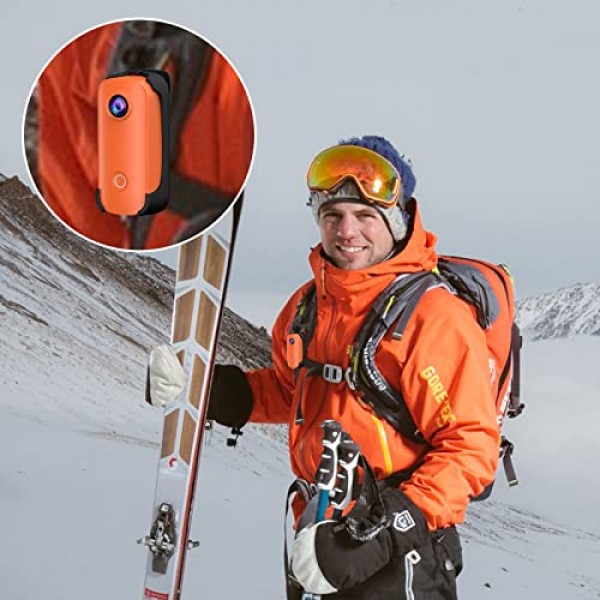 SJCAM C100+ 소형 액션 포켓 카메라 웨어러블, 4K30fps WiFi 카메라, 앱 제어, 수중 98 FT 방수, 자기, 마운트 키트가 포함된 헬멧 카메라, 32G SD 카드(주황색)