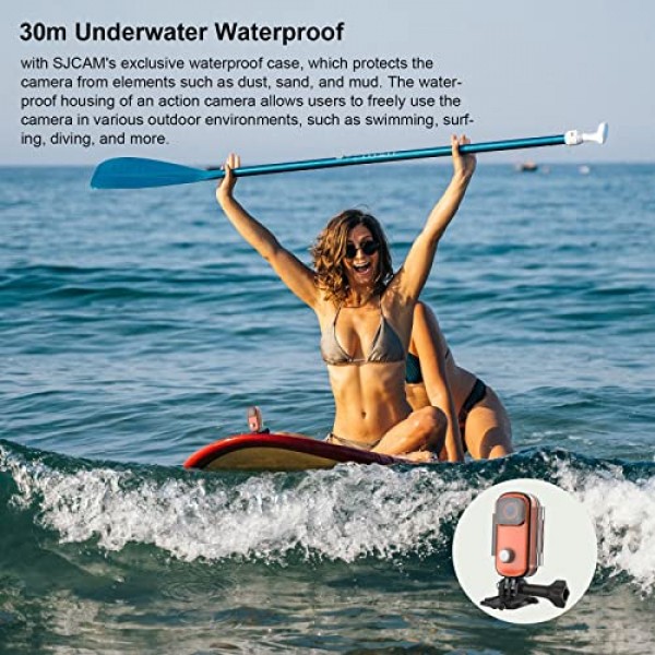 SJCAM C100+ 소형 액션 포켓 카메라 웨어러블, 4K30fps WiFi 카메라, 앱 제어, 수중 98 FT 방수, 자기, 마운트 키트가 포함된 헬멧 카메라, 32G SD 카드(주황색)