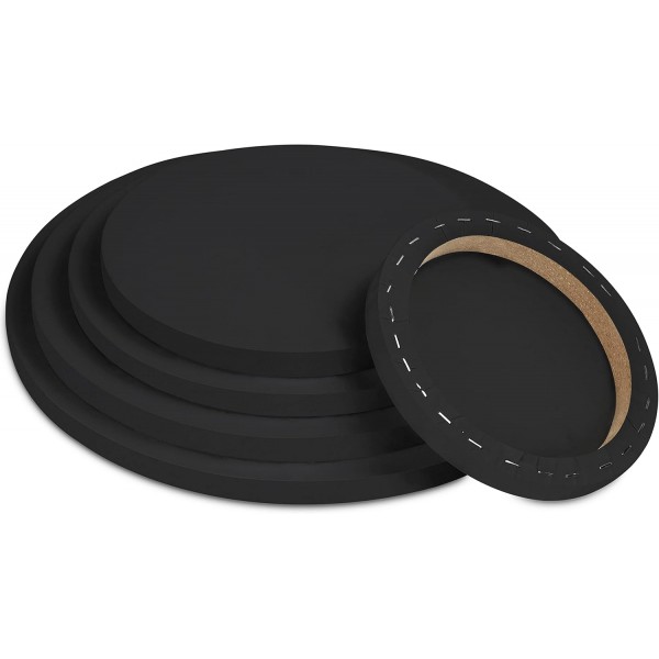 Belle Vous 블랭크 블랙 라운드 캔버스(5개) - 5가지 크기 - 회화용 사전 스트레치 라운드 캔버스 - 아크릴 페인팅, 유화, 스케치 및 드로잉용 캔버스