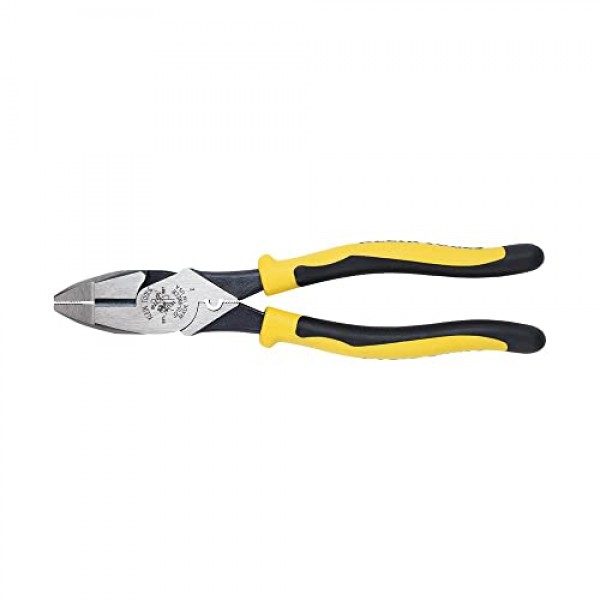 Klein Tools J213-9NECR Journeyman 플라이어 커넥터 압착 측면, 미국산, 힌지 뒤 압착 다이가 특징인 고레버리지 설계, 9인치