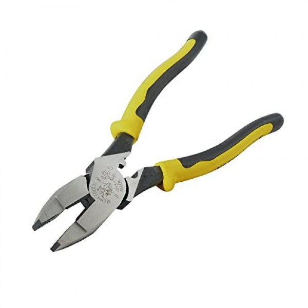 Klein Tools J213-9NECR Journeyman 플라이어 커넥터 압착 측면, 미국산, 힌지 뒤 압착 다이가 특징인 고레버리지 설계, 9인치