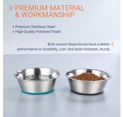 PEGGY11 스테인레스 스틸 딥 도그 볼 2 팩 디자인, 미끄럼 방지 실리콘 금속 먹이 및 음료 그릇 대형, 중형 및 소형 개 식기 세척기 안전한 개 그릇 720ml 각 2 팩 블루 & 그