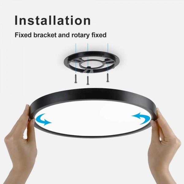 LVL LED 스마트 평면 천장 조명 WiFi Tuya 앱 AI 음성 제어 Alexa Echo Google 홈 24W 라운드 D30cm 디 밍이 가능한 현대 표면 실장 천장 조명 거실 주방 침실 사무실 (블랙)