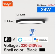 LVL LED 스마트 평면 천장 조명 WiFi Tuya 앱 AI 음성 제어 Alexa Echo Google 홈 24W 라운드 D30cm 디 밍이 가능한 현대 표면 실장 천장 조명 거실 주방 침실 사무실 (블랙)