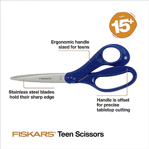 Fiskars 8인치 청소년 가위, 15세 이상, 블루