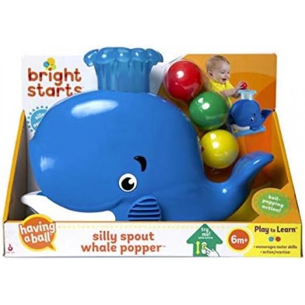 Bright Starts Silly Spout Whale Ball Popper 음악 활동 장난감, 빛과 소리, 3개의 공, 초기 개발, 유아 연령 6-12개월 Whale Popper Single