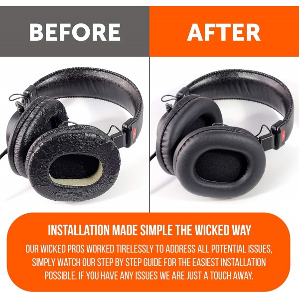 Sony MDR 7506용 WC Wicked Cushions 교체용 이어 패드 | 더 부드러운 가죽, 고급스러운 메모리 폼, 타의 추종을 불허하는 내구성 | MDR 7506 / MDR V6 / MDR CD900ST(검은색)와 호환 가능