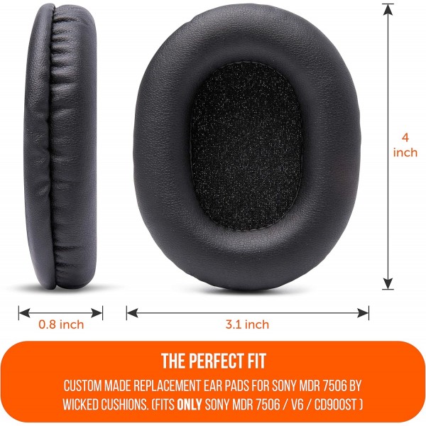 Sony MDR 7506용 WC Wicked Cushions 교체용 이어 패드 | 더 부드러운 가죽, 고급스러운 메모리 폼, 타의 추종을 불허하는 내구성 | MDR 7506 / MDR V6 / MDR CD900ST(검은색)와 호환 가능