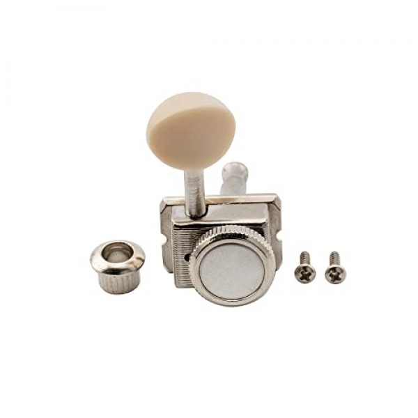 Musiclily Pro 6 인라인 빈티지 기타 잠금 튜너 스트링 튜닝 페그 키 펜더 스콰이어 클래식 바이브 스트랫/텔레 일렉트릭 기타용 머신 헤드 세트, 타원형 플라스틱 버튼이 