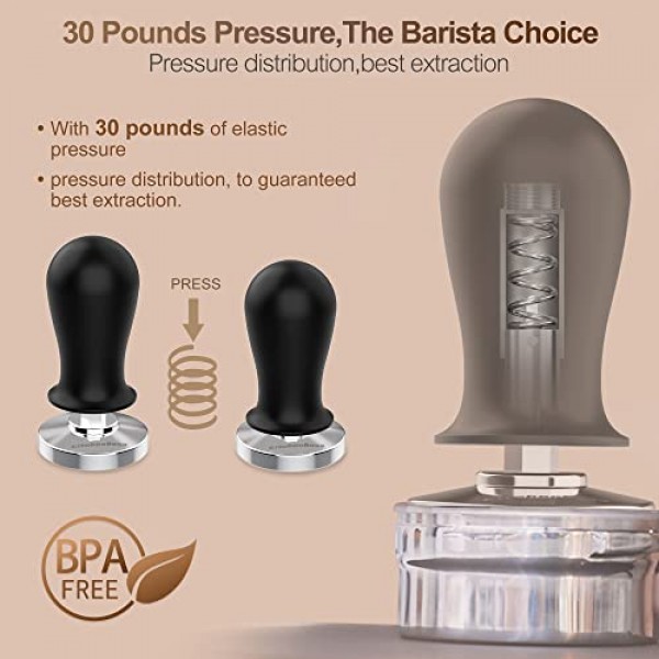 커피 53mm 에스프레소 보정 탬퍼: KitchenBoss 에스프레소 압력 탬퍼, 커피 스프링 로드 탬퍼 에스프레소 핸드 탬퍼 | 가중 커피 에스프레소 탬퍼 53 MM