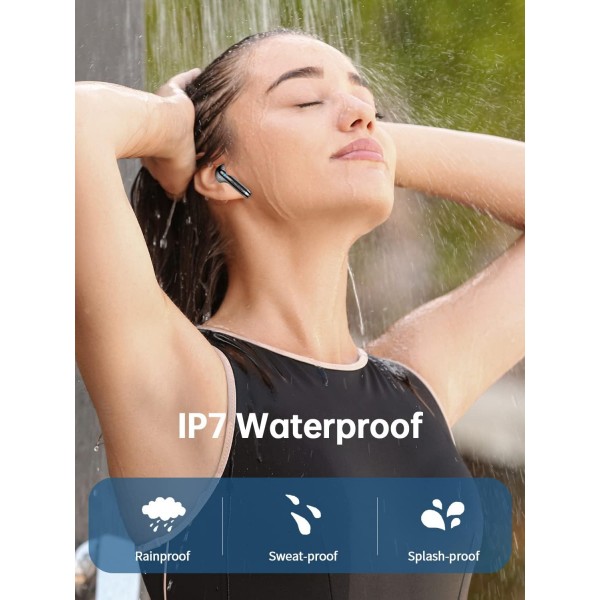 블루투스 헤드폰, 헤드폰 CVC8.0 마이크가 있는 무선 블루투스 5.3 인이어, 40H 무선 헤드폰 14.2mm 스테레오가 있는 소음 차단 이어버드, 2023 새로운 무선 헤드폰 IP7 방수 US