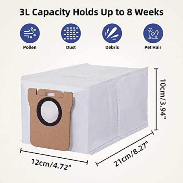Dreametech L10s Ultra / L10 Ultra / L20 Ultra 로봇 진공 자체 비우기 베이스, 3L 대용량 자동 밀봉 교체 가방 액세서리 세트용 8팩 먼지 봉투