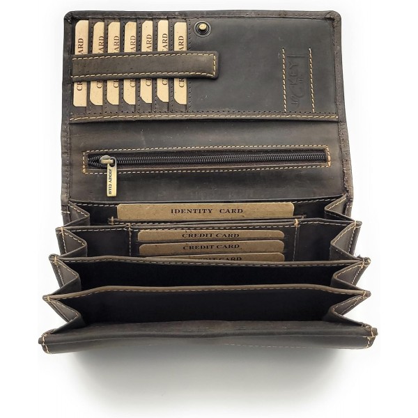 RFID 보호 기능이 있는 정품 가죽 여성용 지갑, 긴 소가죽 Jockey Club Toro 브라운