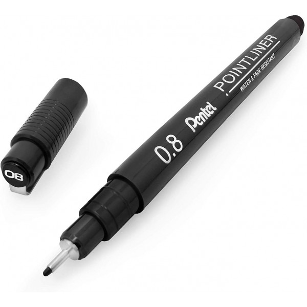 펜텔 - S20P 포인트라이너 안료 라이너 테크니컬 드로잉 파인라이너 펜 - 0.8mm - 블랙 잉크 - 12개 팩
