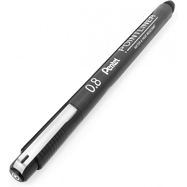 펜텔 - S20P 포인트라이너 안료 라이너 테크니컬 드로잉 파인라이너 펜 - 0.8mm - 블랙 잉크 - 12개 팩