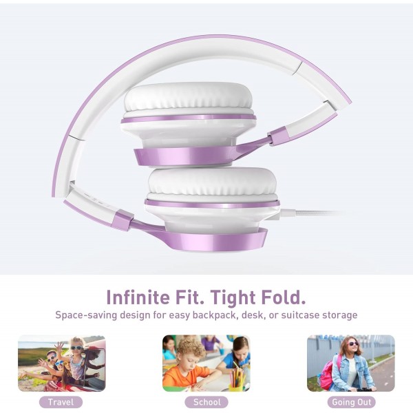 AILIHEN MS300 유선 헤드폰 접이식 스테레오 이어폰 유선 헤드셋 3.5mm Android 스마트폰 노트북 태블릿 PC 컴퓨터용(보라색)