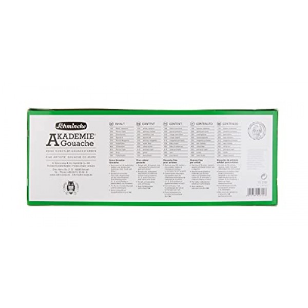 Schmincke - AKADEMIE® 구아슈, 10 x 2,03 fl oz / 60 ml 튜브, 72 210 097, 판지 세트에 미세한 구아슈 튜브 10개, 불투명, 무광택 및 강렬한 색상, 높은 내광성