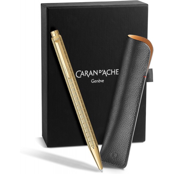 Caran d'Ache ECRIDOR LIGHTS 한정판 골드 볼펜 & 가죽 케이스 세트