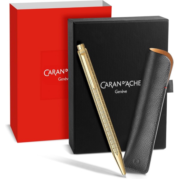 Caran d'Ache ECRIDOR LIGHTS 한정판 골드 볼펜 & 가죽 케이스 세트