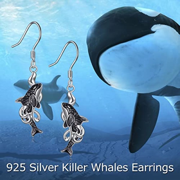 POPLYKE Killerwal Orca 오션 귀걸이 여성용 925 스털링 실버 매달려 드롭 저자 극성 귀걸이 보석 생일 선물