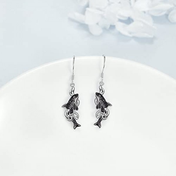 POPLYKE Killerwal Orca 오션 귀걸이 여성용 925 스털링 실버 매달려 드롭 저자 극성 귀걸이 보석 생일 선물