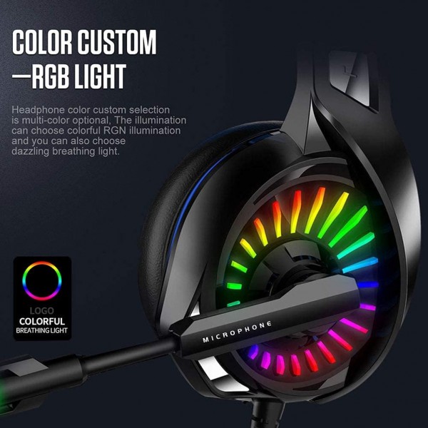 PS4용 WZTO 게임용 헤드셋, 마이크가 있는 Xbox One 게임용 헤드폰 스테레오 서라운드 베이스 사운드 LED 조명이 있는 3.5mm 인터페이스 Nintendo Switch 모바일 컴퓨터용 전문 헤