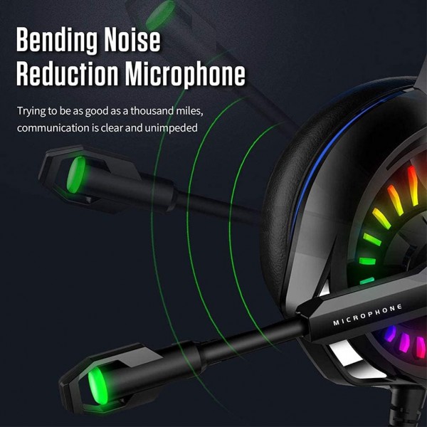 PS4용 WZTO 게임용 헤드셋, 마이크가 있는 Xbox One 게임용 헤드폰 스테레오 서라운드 베이스 사운드 LED 조명이 있는 3.5mm 인터페이스 Nintendo Switch 모바일 컴퓨터용 전문 헤