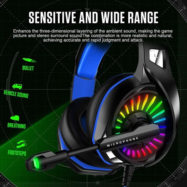 PS4용 WZTO 게임용 헤드셋, 마이크가 있는 Xbox One 게임용 헤드폰 스테레오 서라운드 베이스 사운드 LED 조명이 있는 3.5mm 인터페이스 Nintendo Switch 모바일 컴퓨터용 전문 헤