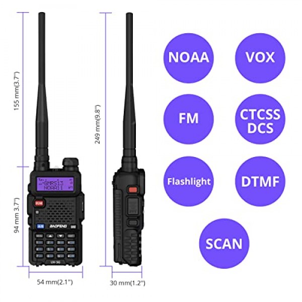 BAOFENG UV-5G (UV-5X) GMRS 라디오, NOAA 날씨 수신 및 스캐닝 기능을 갖춘 장거리 충전식 양방향 라디오, 성인용 GMRS 휴대용 라디오, Chirp 지원, 2팩
