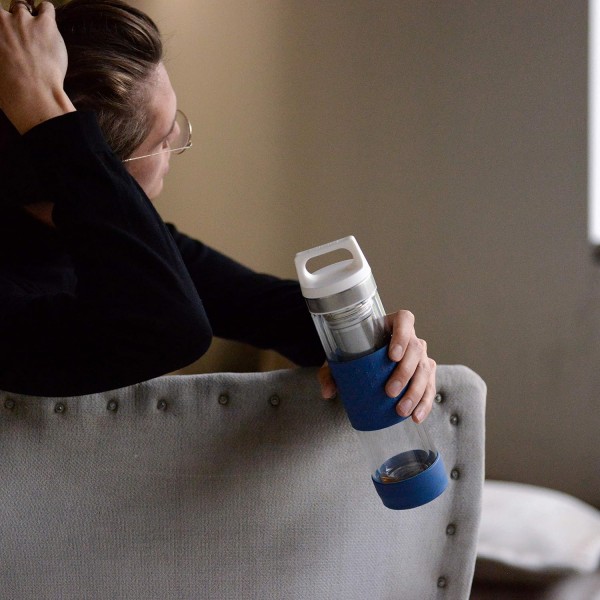 SIGG Hot & Cold Glass Thermo 물병(0.4L), 무독성 및 단열 물병, 실리콘 보호 유리로 만든 보온병 파란색