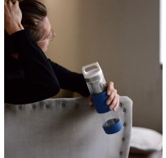 SIGG Hot & Cold Glass Thermo 물병(0.4L), 무독성 및 단열 물병, 실리콘 보호 유리로 만든 보온병 파란색