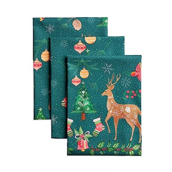 Maison d' Hermine Hygge 크리스마스 100% 면 다용도 주방 타월 3개 세트 | 바 타월 | 추수감사절/크리스마스(50cm x 70cm)