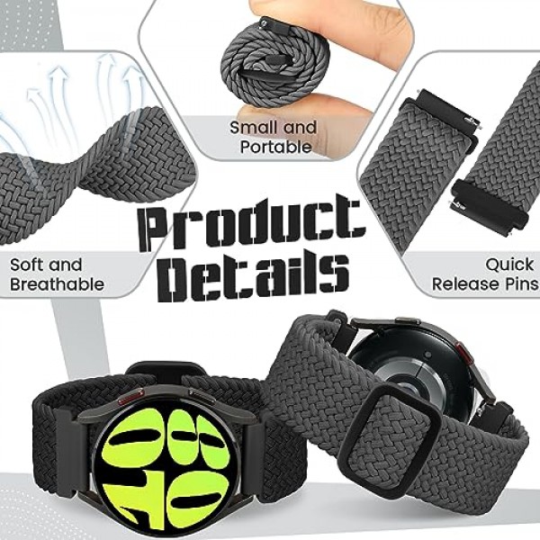 Acortjl 브레이드 솔로 루프 시계 밴드 - 폭 -18mm 20mm 22mm 선택, 퀵 릴리스 브레이드 교체 손목밴드 남성 여성용 나일론 신축성 있는 시계 스트랩,4PCS